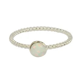 Opal White Twist Silver Ring