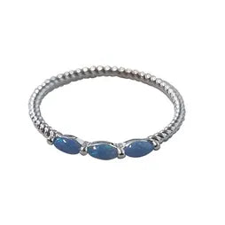 Tri Blue Opal Twist Silver Ring