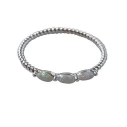 Tri White Opal Twist Silver Ring