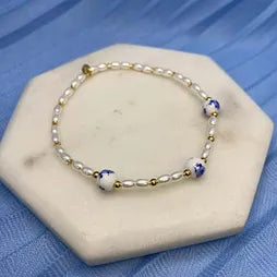 Ceramic, Pearl, Ball (G) Stretch Bracelet