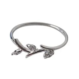 CZ Leaf & Branch Ring - Silver