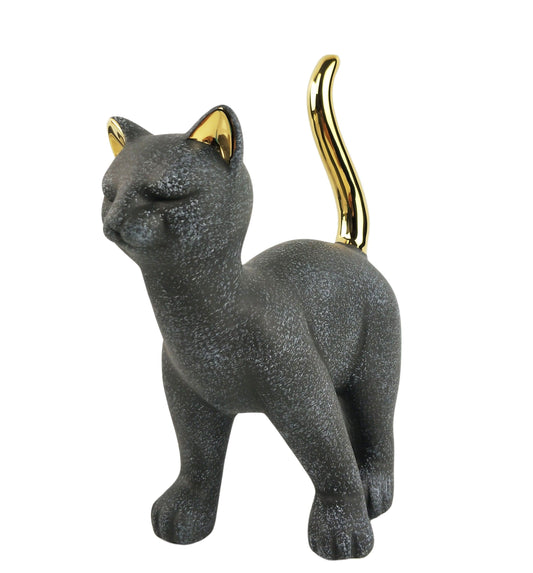 Standing Cat-Charcoal Gold